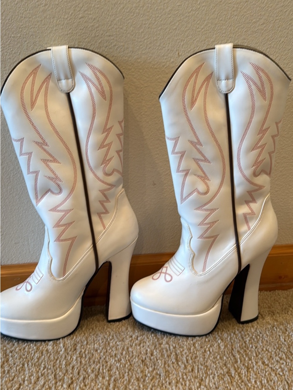 Pleaser electric 1027 White pink Platform Western Knee-High Heeled Boots country
